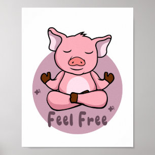 Kawaii söt rosa gris som gör yoga skyddat poster