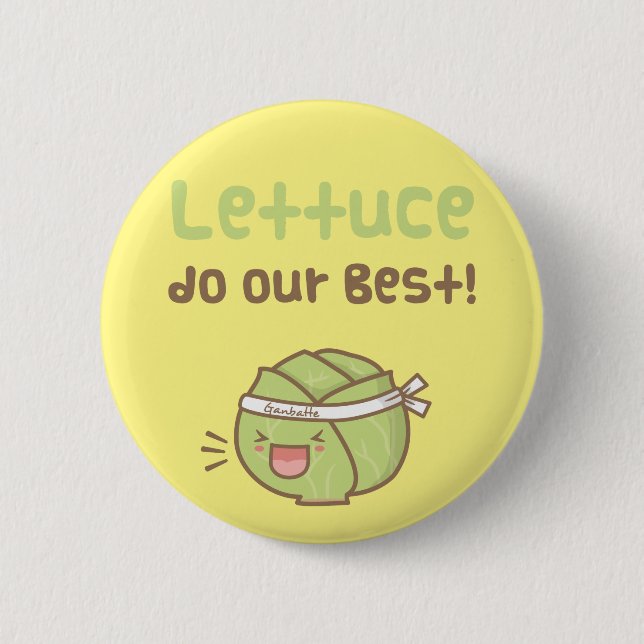 Kawaii Söt Sallad Gör Vårt Bästa Mat Puns Humor Knapp (Framsida)