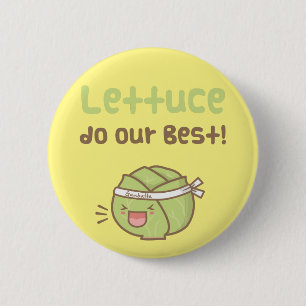 Kawaii Söt Sallad Gör Vårt Bästa Mat Puns Humor Knapp