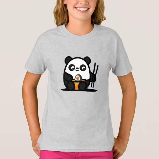 Kawaii Söt Sushi Panda T-Shirt (Framsida)