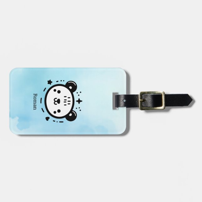 Kawaii Söta Bear Ansikte - Kawaii Minimalist Line  Bagagebricka (Horisontell Framsida)