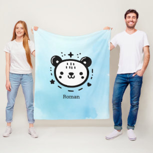 Kawaii Söta Bear Ansikte - Kawaii Minimalist Line  Fleecefilt