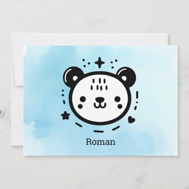 Kawaii Söta Bear Ansikte - Kawaii Minimalist Line  Inbjudningar (Framsida)