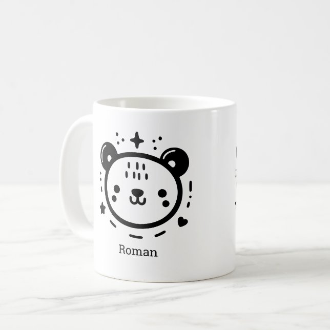 Kawaii Söta Bear Ansikte - Kawaii Minimalist Line  Kaffemugg (Framsida vänster)