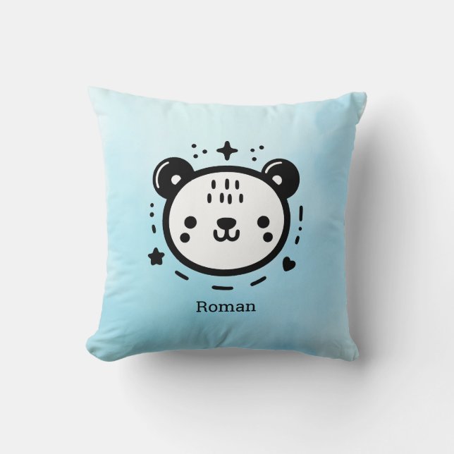 Kawaii Söta Bear Ansikte - Kawaii Minimalist Line  Kudde (Framsida)