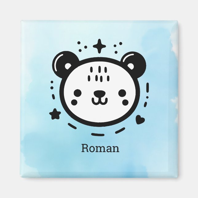 Kawaii Söta Bear Ansikte - Kawaii Minimalist Line  Magnet (Framsidan)