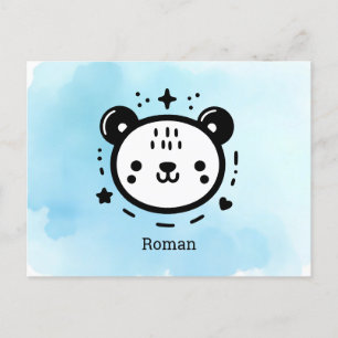 Kawaii Söta Bear Ansikte - Kawaii Minimalist Line  Vykort