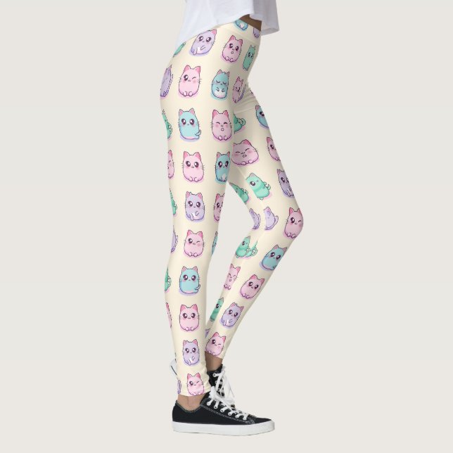 Kawaii söta katter Pastell Estetiskt Mönster Leggings (Höger)