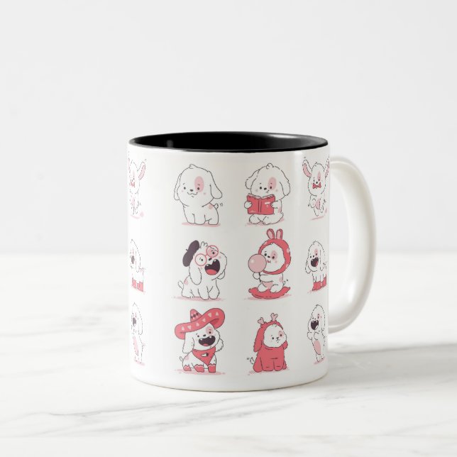  kawaii sött hund design Två-Tonad mugg (Framsida höger)