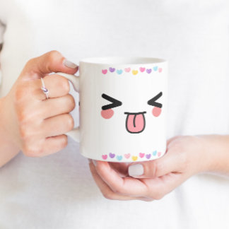 kawaii, sött leende ansikte mugg
