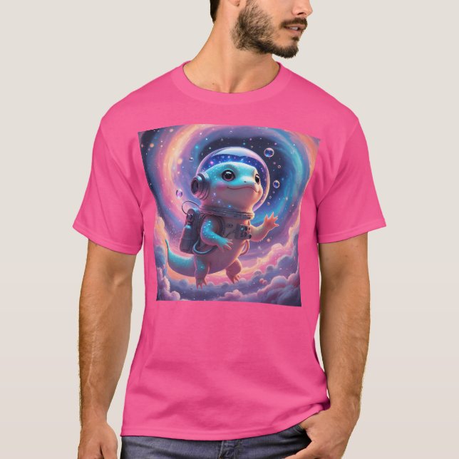 Kawaii Space Axolotl Galactic Astronaut Design T Shirt (Framsida)