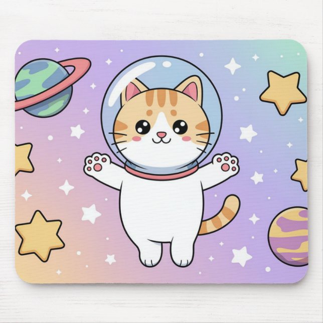 Kawaii Space Cat Astronaut Mouse Pad Musmatta (Framsidan)