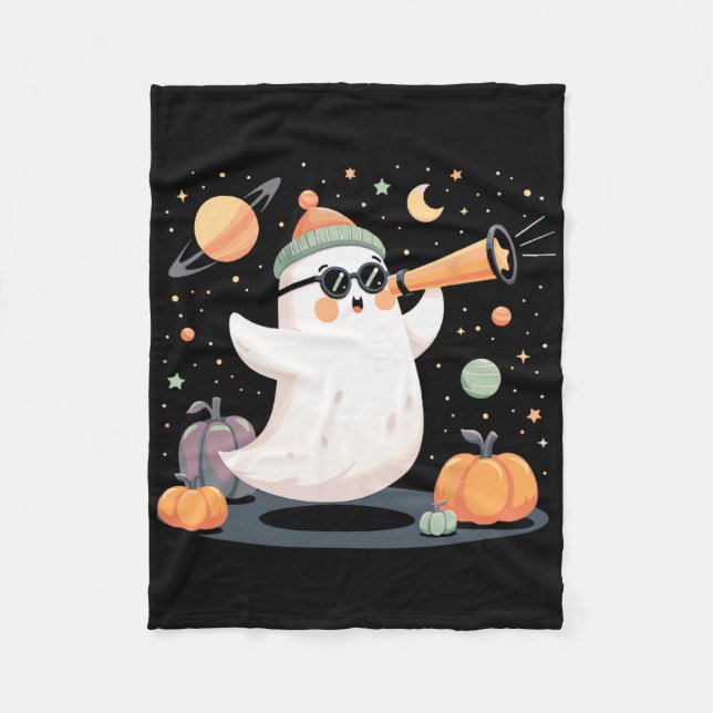 Kawaii Space Ghost Telescope Spooky Halloween Pump Fleecefilt (Framsidan)