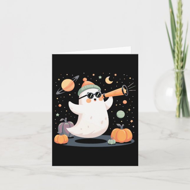 Kawaii Space Ghost Telescope Spooky Halloween Pump Kort (Framsida)