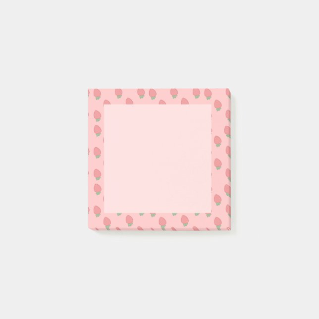 Kawaii Spansk Rosa Strawbär Post-it Block (Framsida)