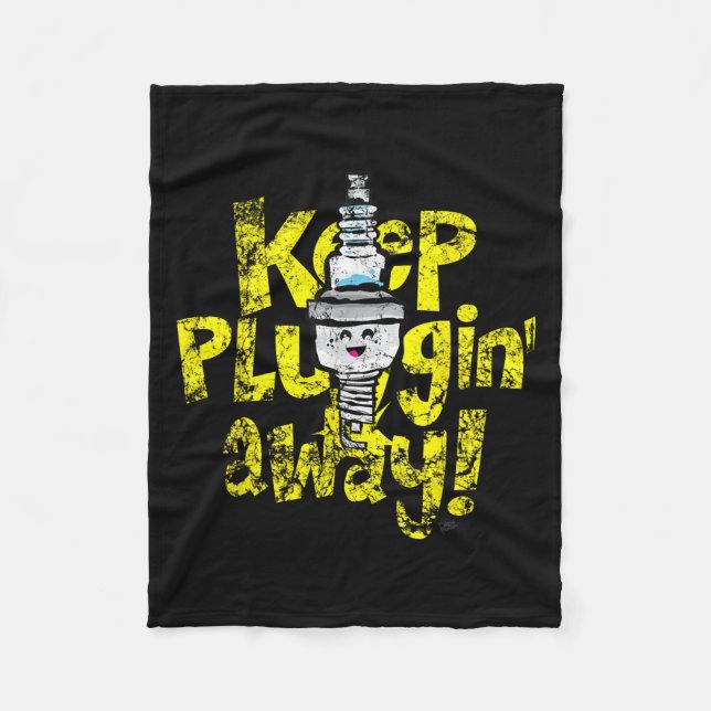 Kawaii Spark Plug Behålla Purrin Away Motivational Fleecefilt (Framsidan)