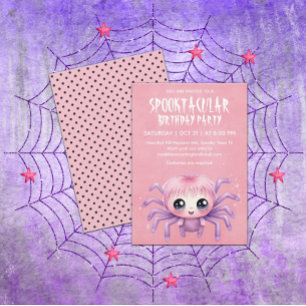 Kawaii Spider Halloween Födelsedagsfest Inbjudningar