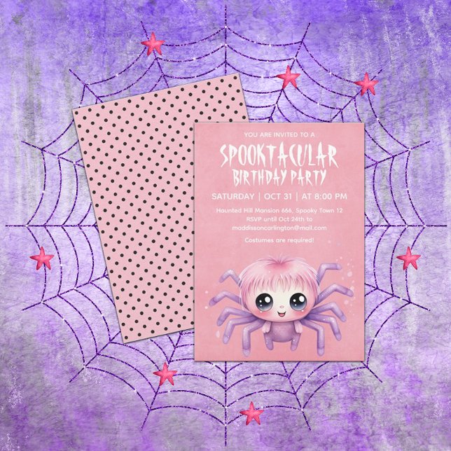 Kawaii Spider Halloween Födelsedagsfest Inbjudningar (Skapare uppladdad)