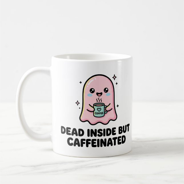 Kawaii spöke Roligt Död Inuti Men Kaffeinerad  Kaffemugg (Vänster)