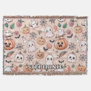 Kawaii Spökpumpa Halloween Orange Mönster Filt