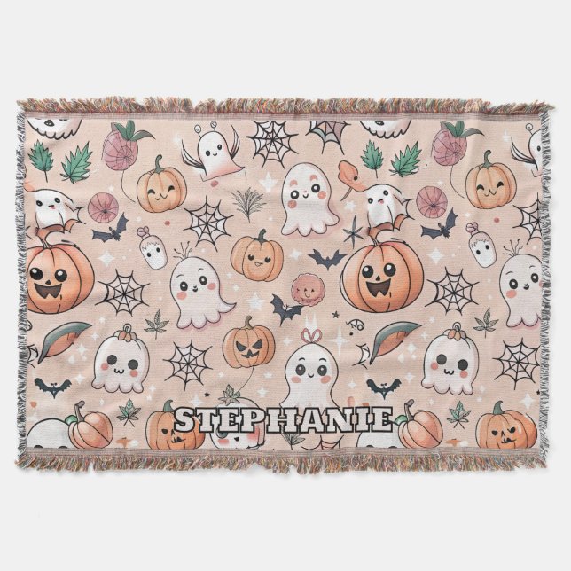 Kawaii Spökpumpa Halloween Orange Mönster Filt (Framsidan)