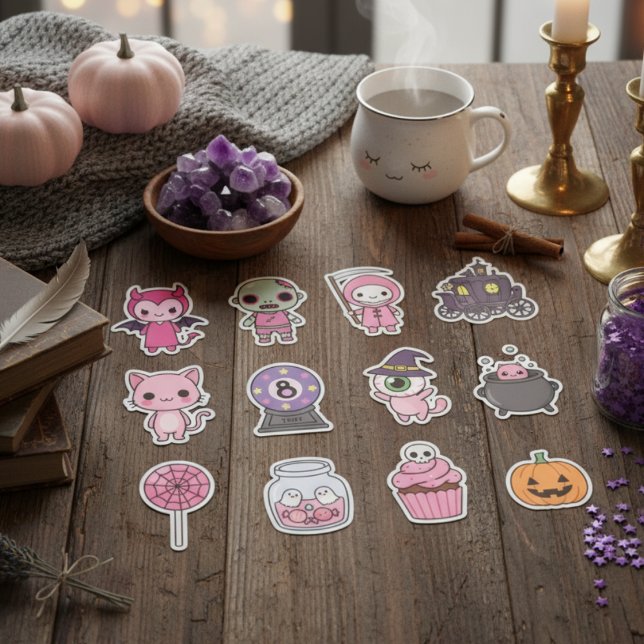 Kawaii Spooky Carriage Sticker Pack Klistermärken (Pastel Monsters & Enchanted Halloween Delights)