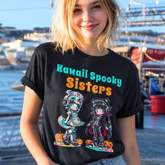 Kawaii Spooky Sisters Anime Chibi Halloween T Shirt (Skapare uppladdad)