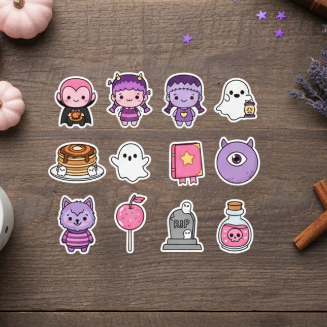 Kawaii Spooky Sweethearts Sticker Pack Klistermärken (Pastel Halloween Treats & Monsters)