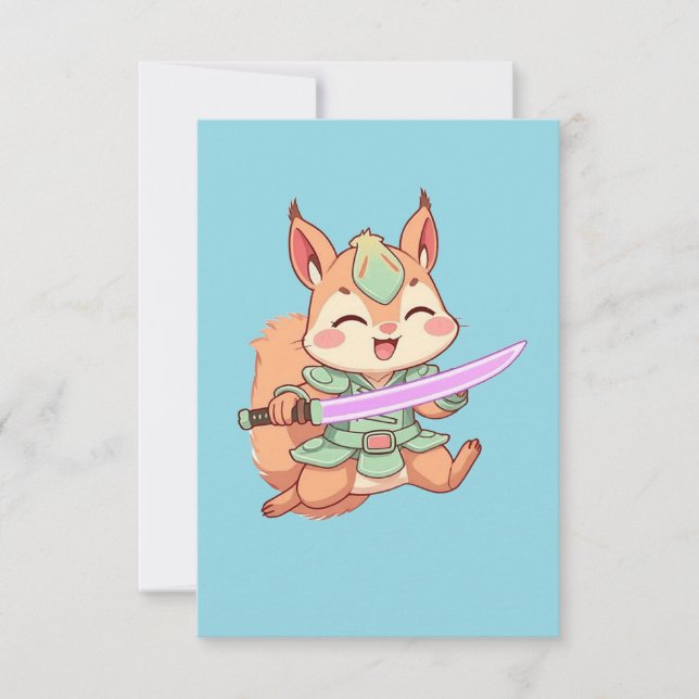 Kawaii Squirrel Samurai. Anteckningskort (Framsida)