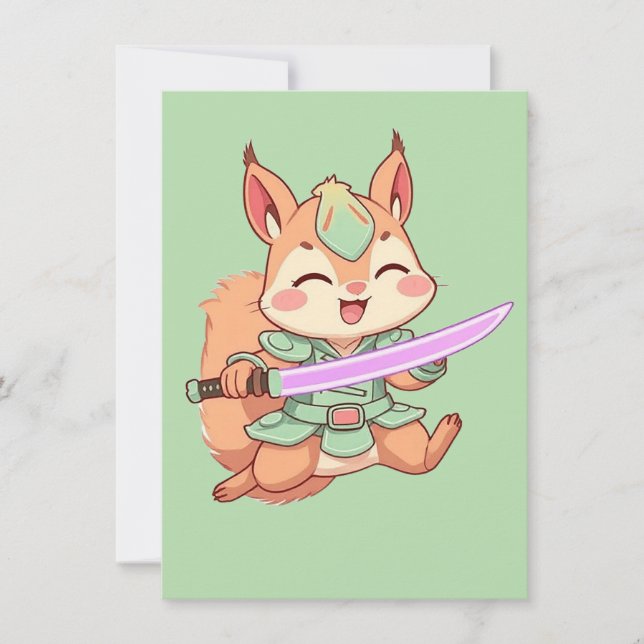 Kawaii Squirrel Samurai. Anteckningskort (Framsida)