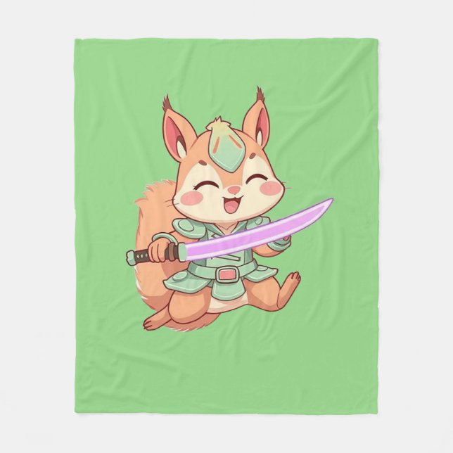 Kawaii Squirrel Samurai. Fleecefilt (Framsidan)