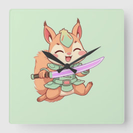 Kawaii Squirrel Samurai. Fyrkantig Klocka