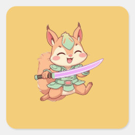 Kawaii Squirrel Samurai. Fyrkantigt Klistermärke