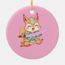 Kawaii Squirrel Samurai. Julgransprydnad Keramik