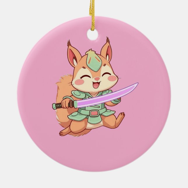 Kawaii Squirrel Samurai. Julgransprydnad Keramik (Baksidan)