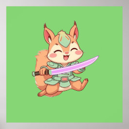 Kawaii Squirrel Samurai. Poster