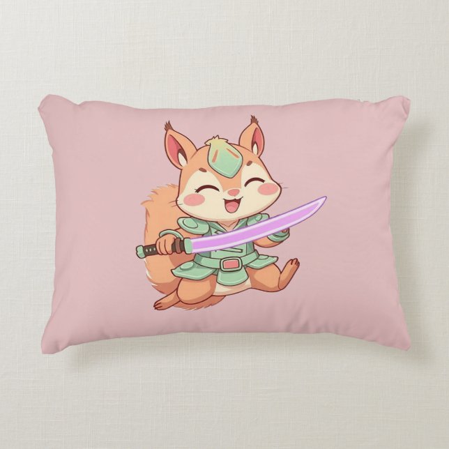 Kawaii Squirrel Samurai. Prydnadskudde (Framsidan)