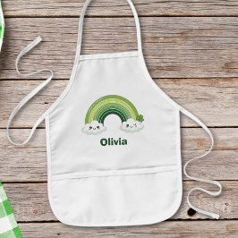 Kawaii St. Patrick’s Day Green Rainbow Barnförkläde