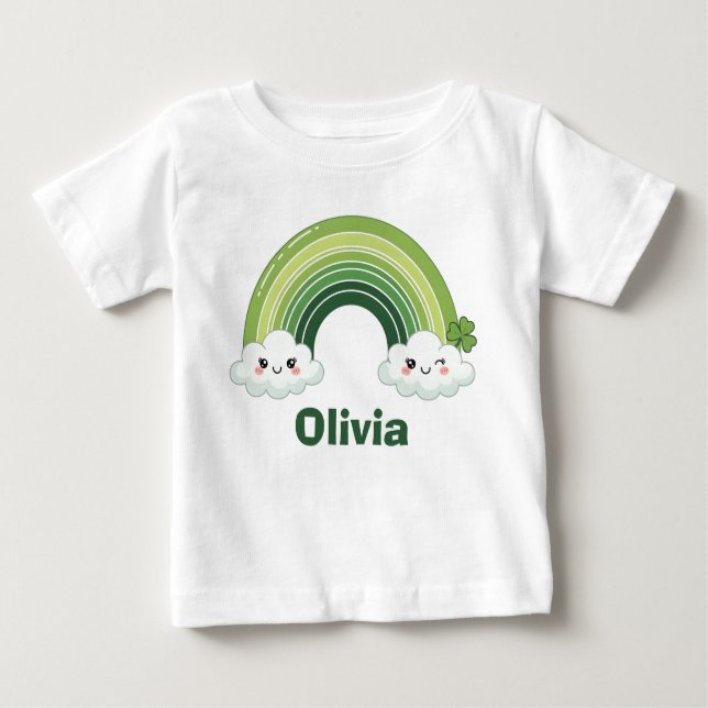 Kawaii St. Patrick’s Day Green Rainbow T Shirt (Framsida)