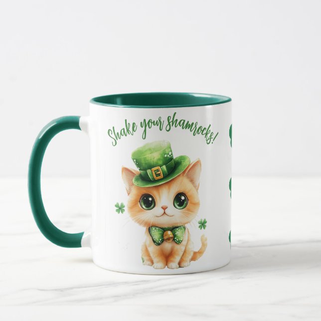 Kawaii St. Patrick's Day Cat Mugg - Cute Lucky Cat (Vänster)