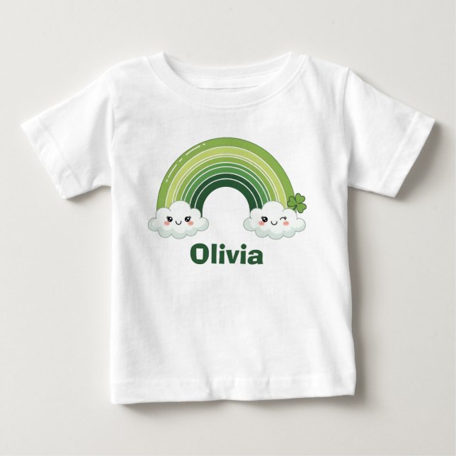 Kawaii St. Patrick's Day Grön Regnbåge T Shirt (Framsida)