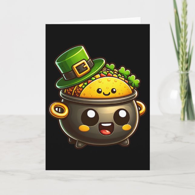 Kawaii St Patricks Day Pot O Tacos Irländsk Mexika Kort (Framsida)