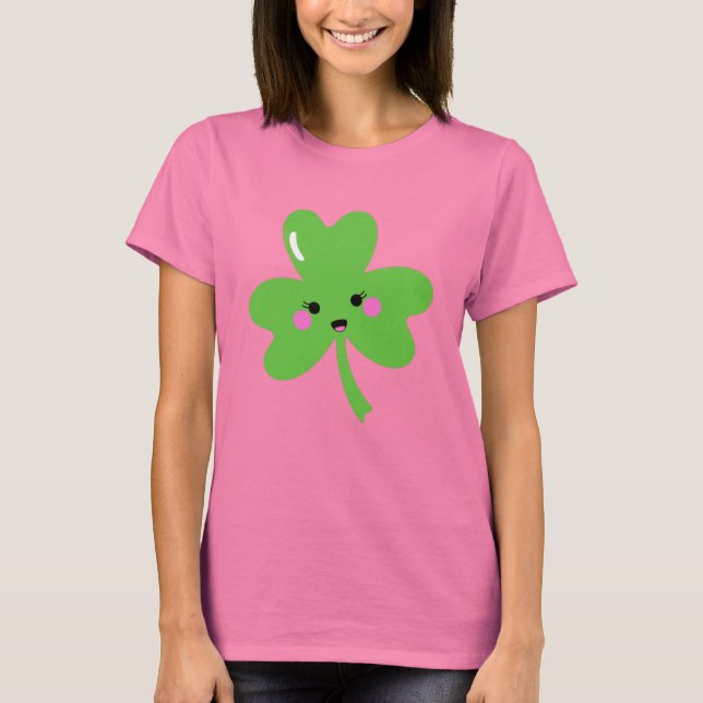 Kawaii st patricks klöver shamrock t shirt (Framsida)