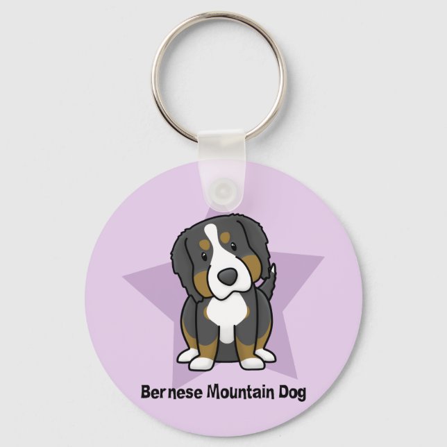 Kawaii Star Bernese Mountain Hund Keychain Nyckelring (Framsida)