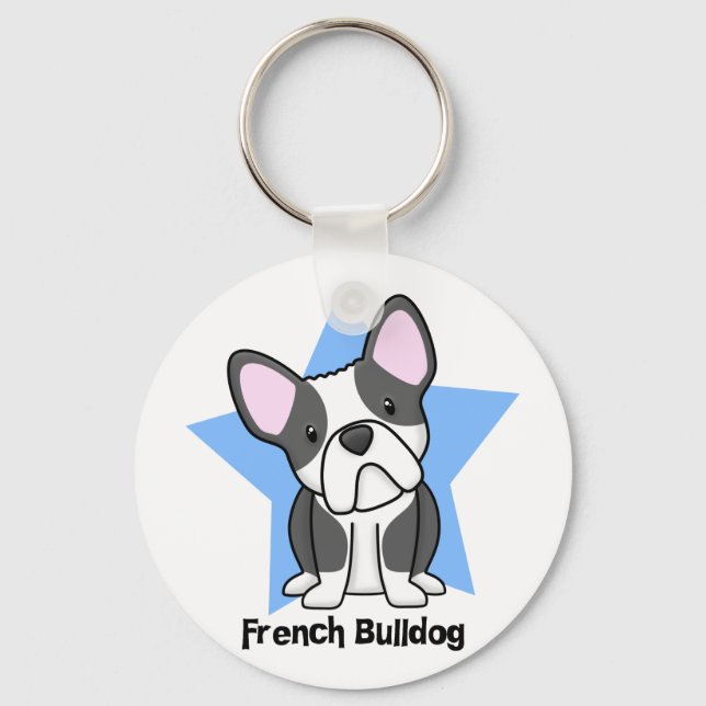 Kawaii Star BW Fransk Bulldog Nyckelring (Framsida)