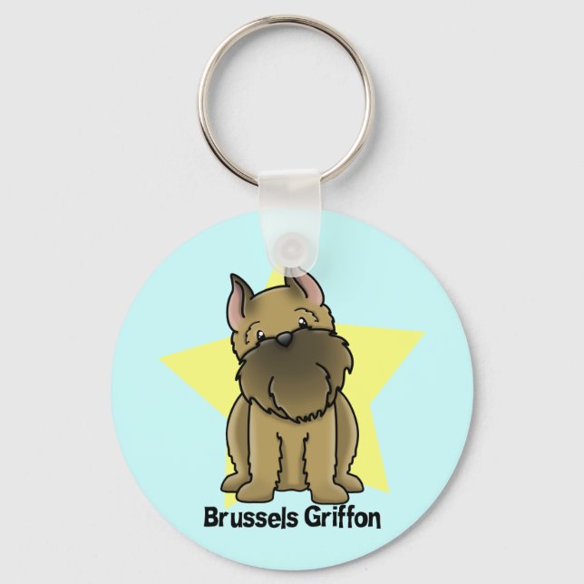 Kawaii Star Cropping Brussels Griffon Nyckelring (Framsida)