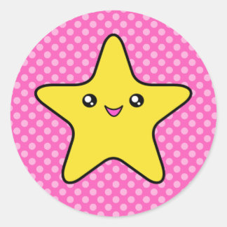 Kawaii Star Rosa Polka Dot Stickers Runt Klistermärke