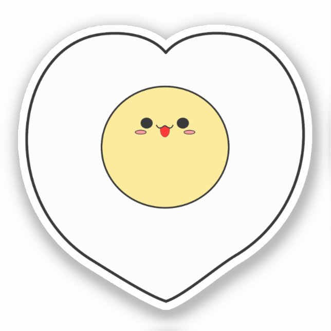 Kawaii stekt ägg vinyl dekal | Hjärtformad (Framsida)