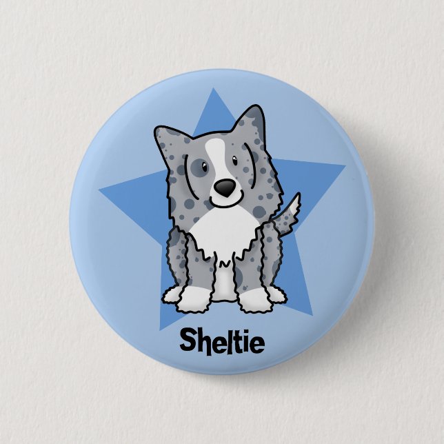 Kawaii stjärnablått Sheltie Knapp (Framsida)