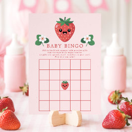 Kawaii Strawberry Baby Shower Bingo Game Card Inbjudningar
